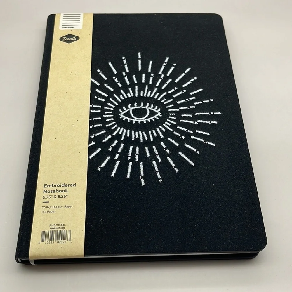 Denik Awakening Embroidered Journal, Black, NWOT